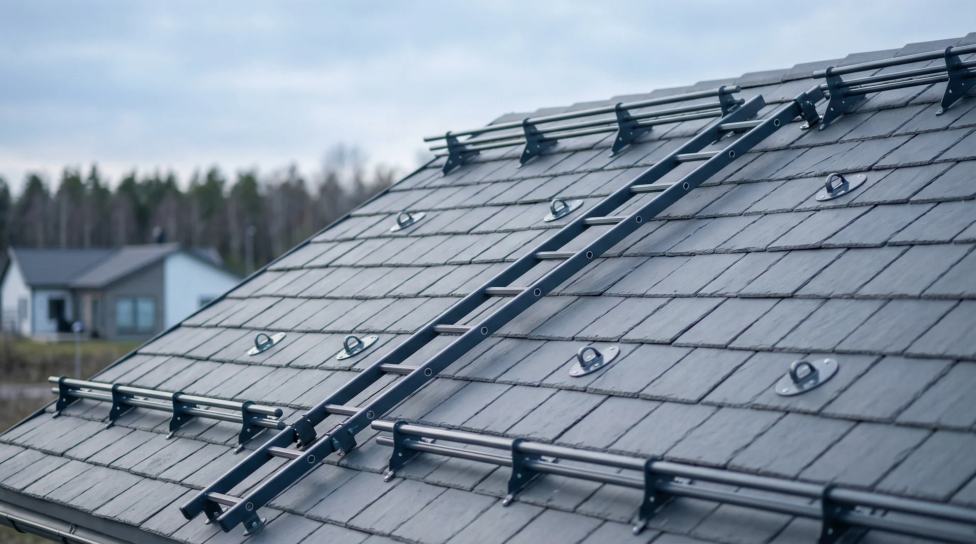 Tak med monteringsskenor för solpaneler